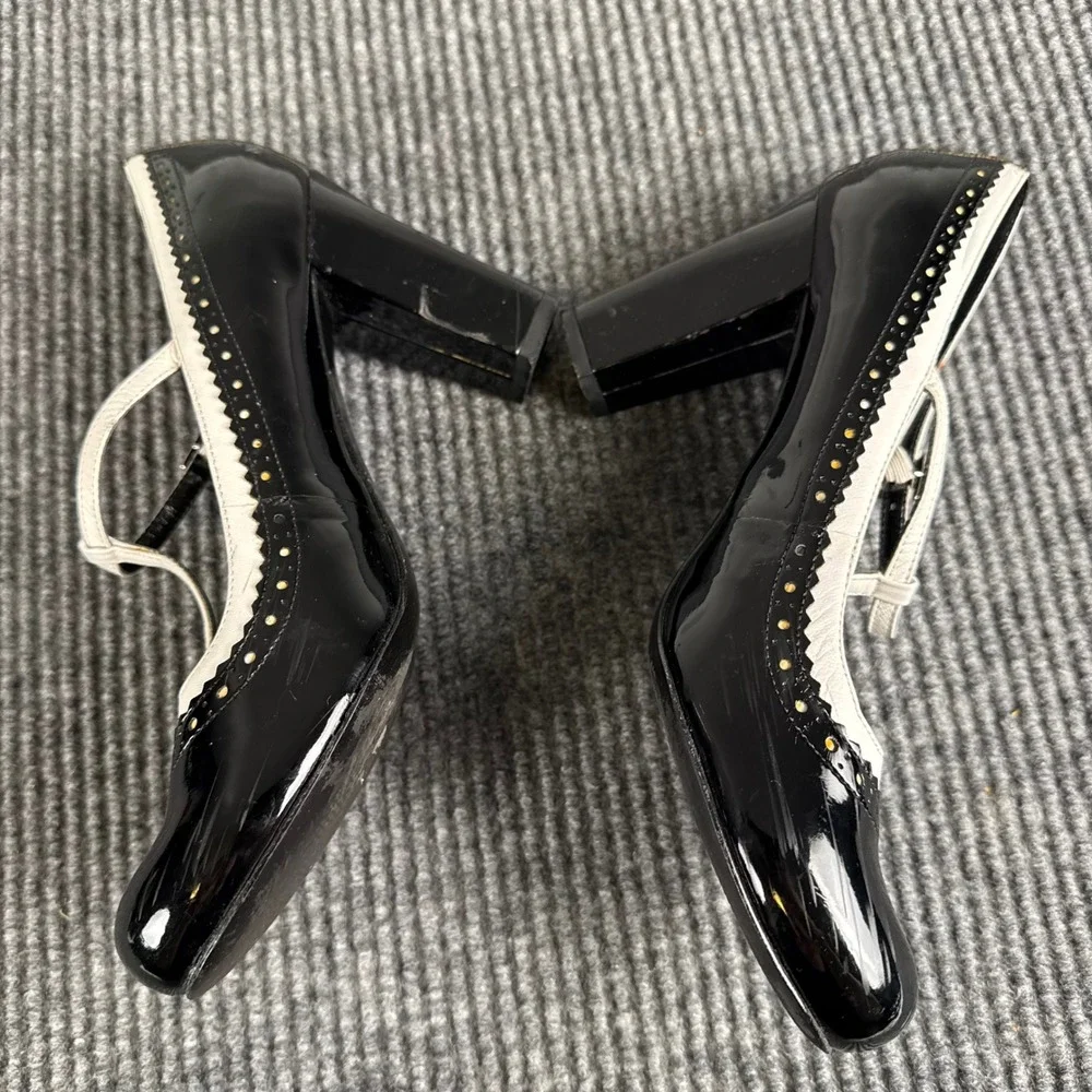 ALDO 40 Black White Patent T Strap Mary Jane Pumps Y2K Mod Spectator Heels